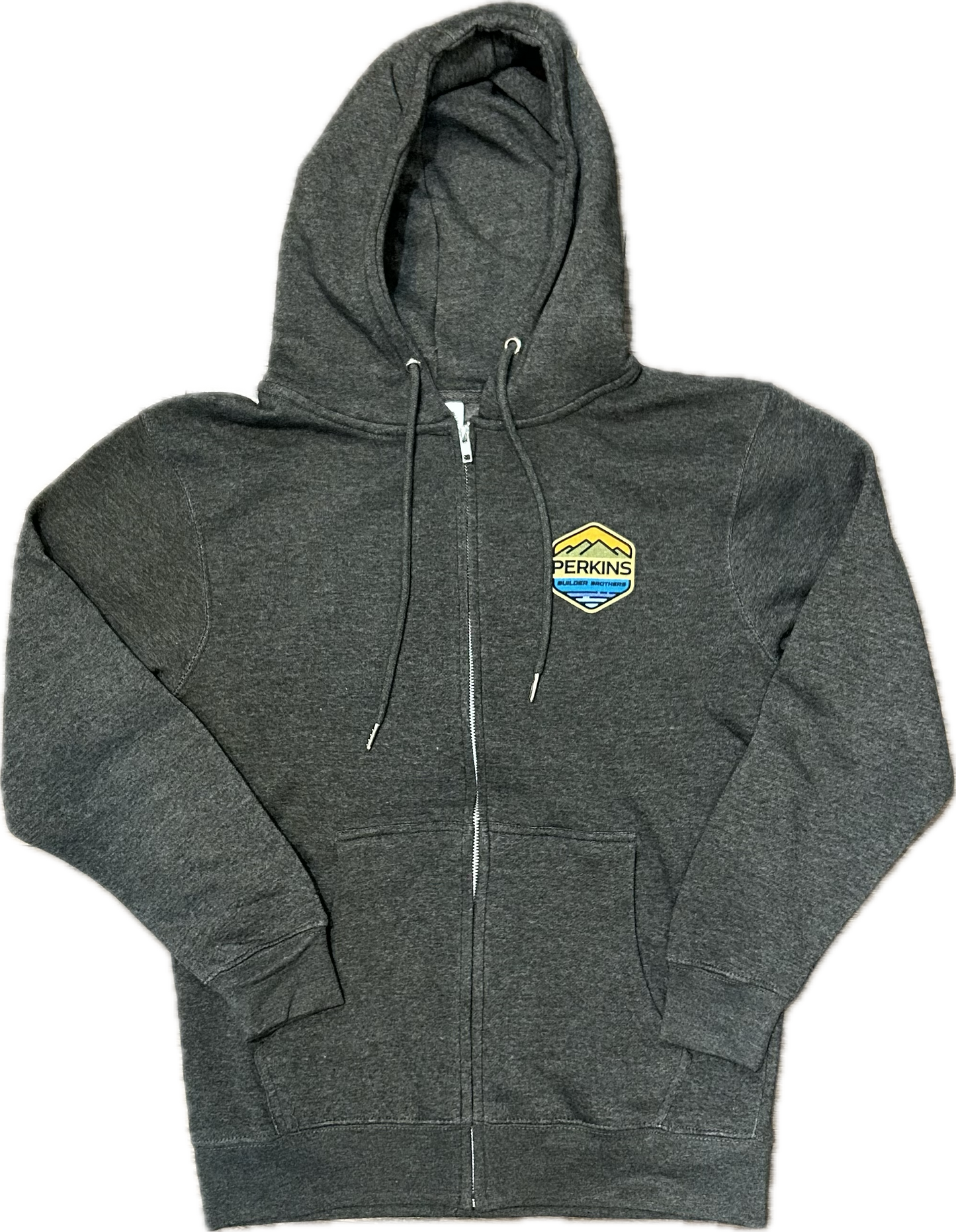 Full Zip Hoodie - Charcoal - Perkins Builder Brothers Full Color Logo