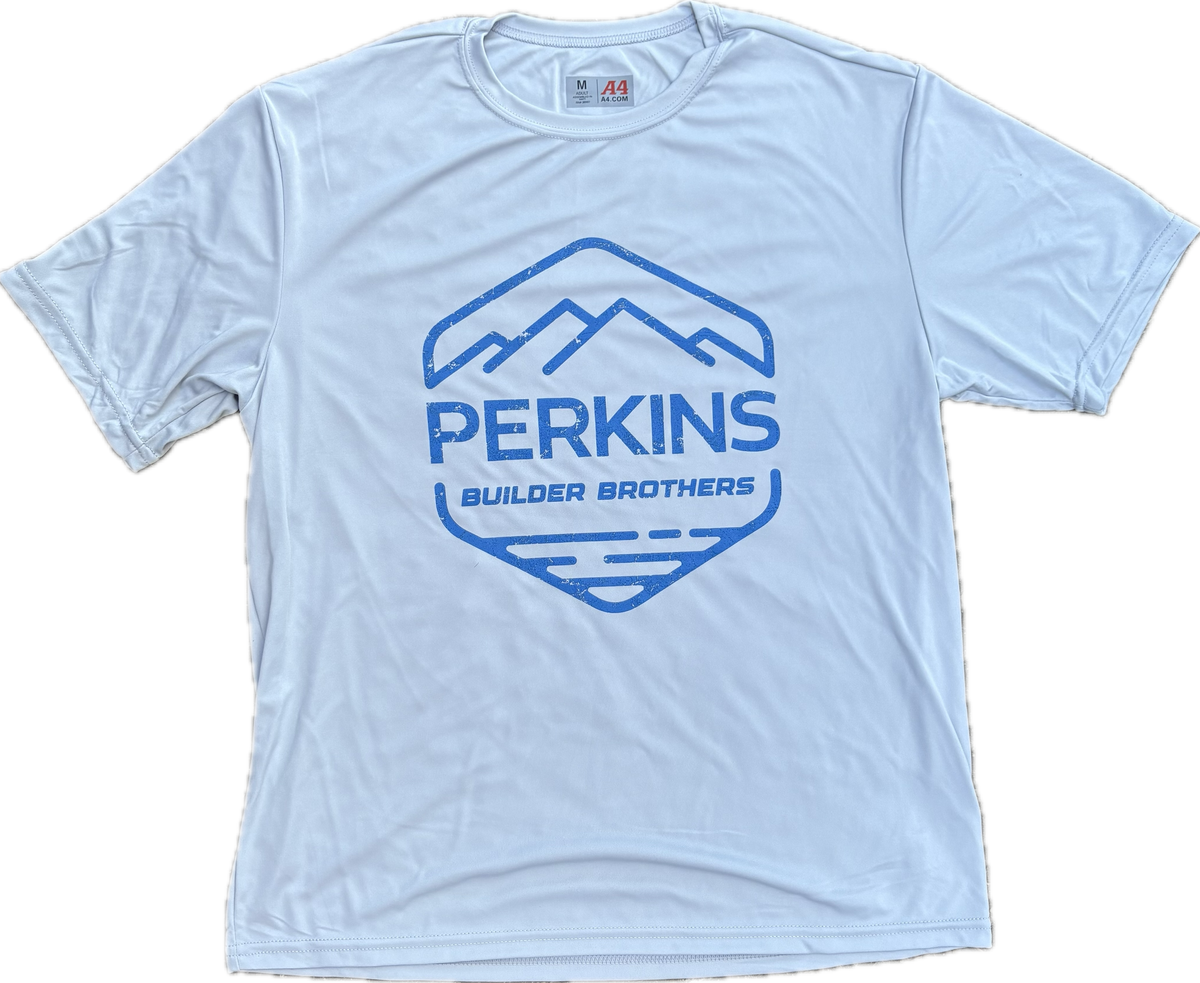 Camiseta para hombre - Carbón vegetal - Logotipo desgastado de Perkins Builder Brothers