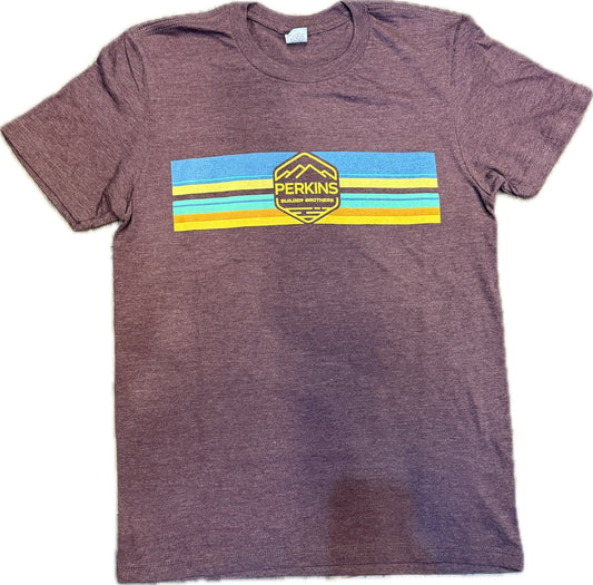 Mens T-Shirt - Plum - Perkins Builder Brothers Logo Retro Stripes