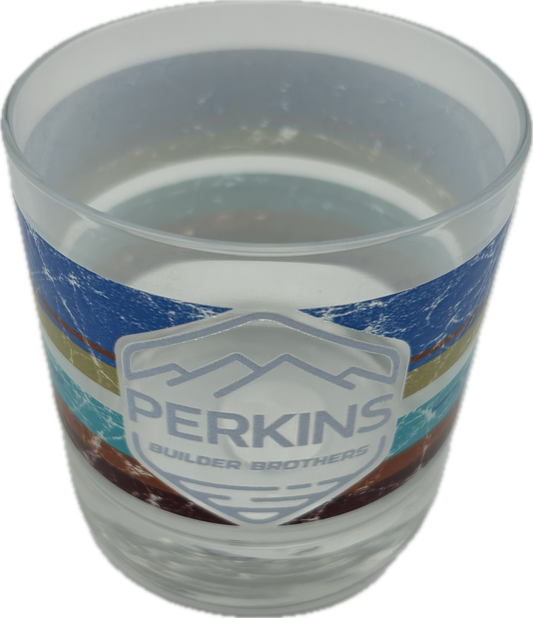 10oz Whiskey Glass - Perkins Builder Brothers Retro Stripe Logo