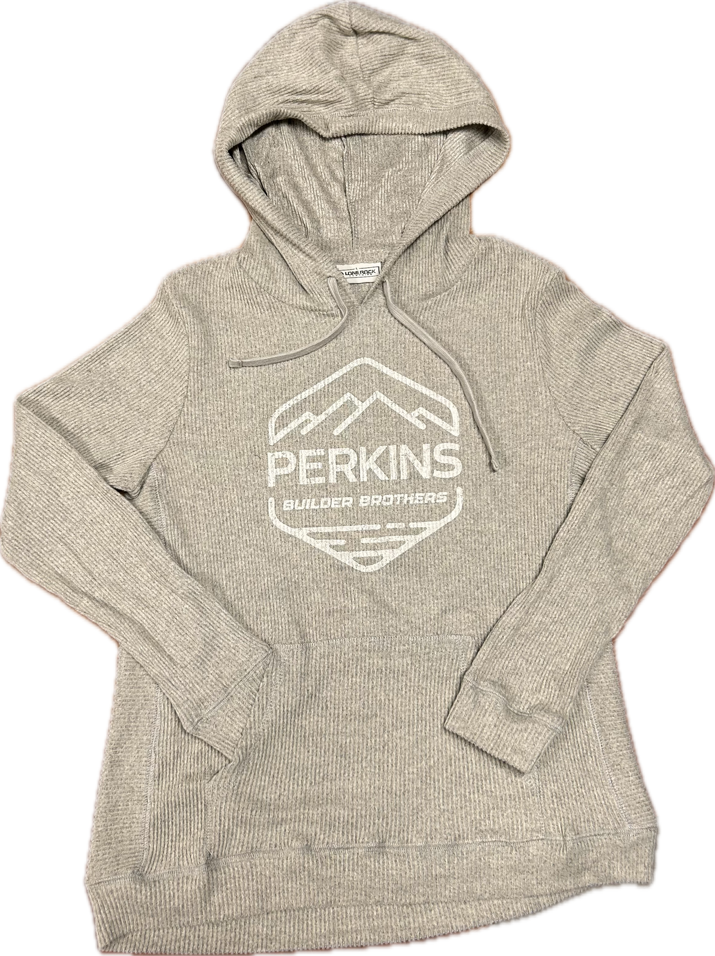 Ladies Ribbed Hoodie - Oatmeal -  Perkins Builder Brothers Distressed Logo