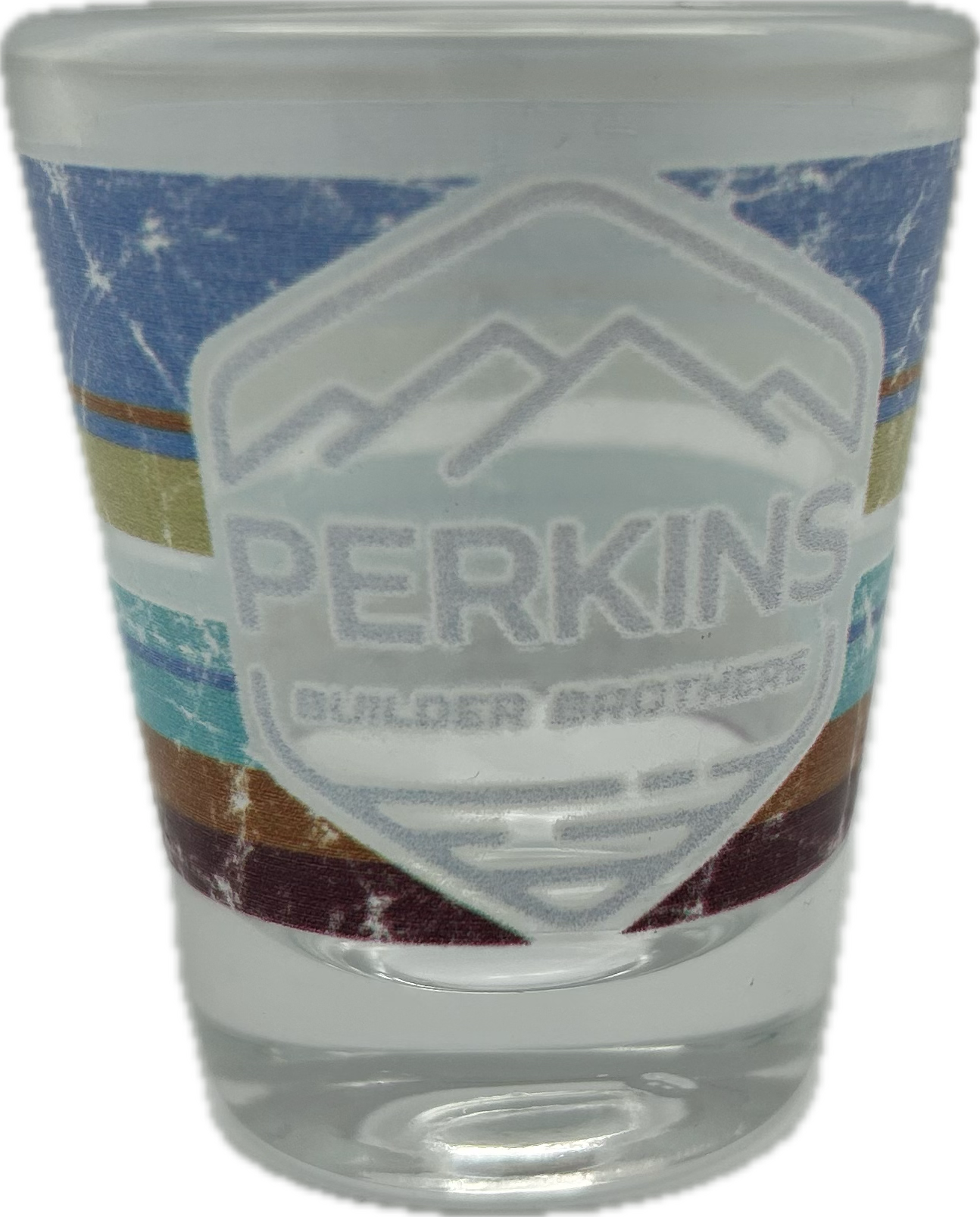 1.75oz Shot Glass - Perkins Builder Brothers Retro Stripe Logo