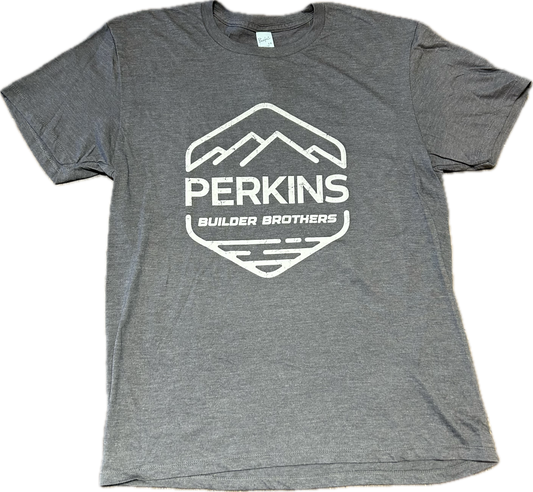 Mens T-Shirt - Smoke Heather - Perkins Builder Brothers Distressed Logo