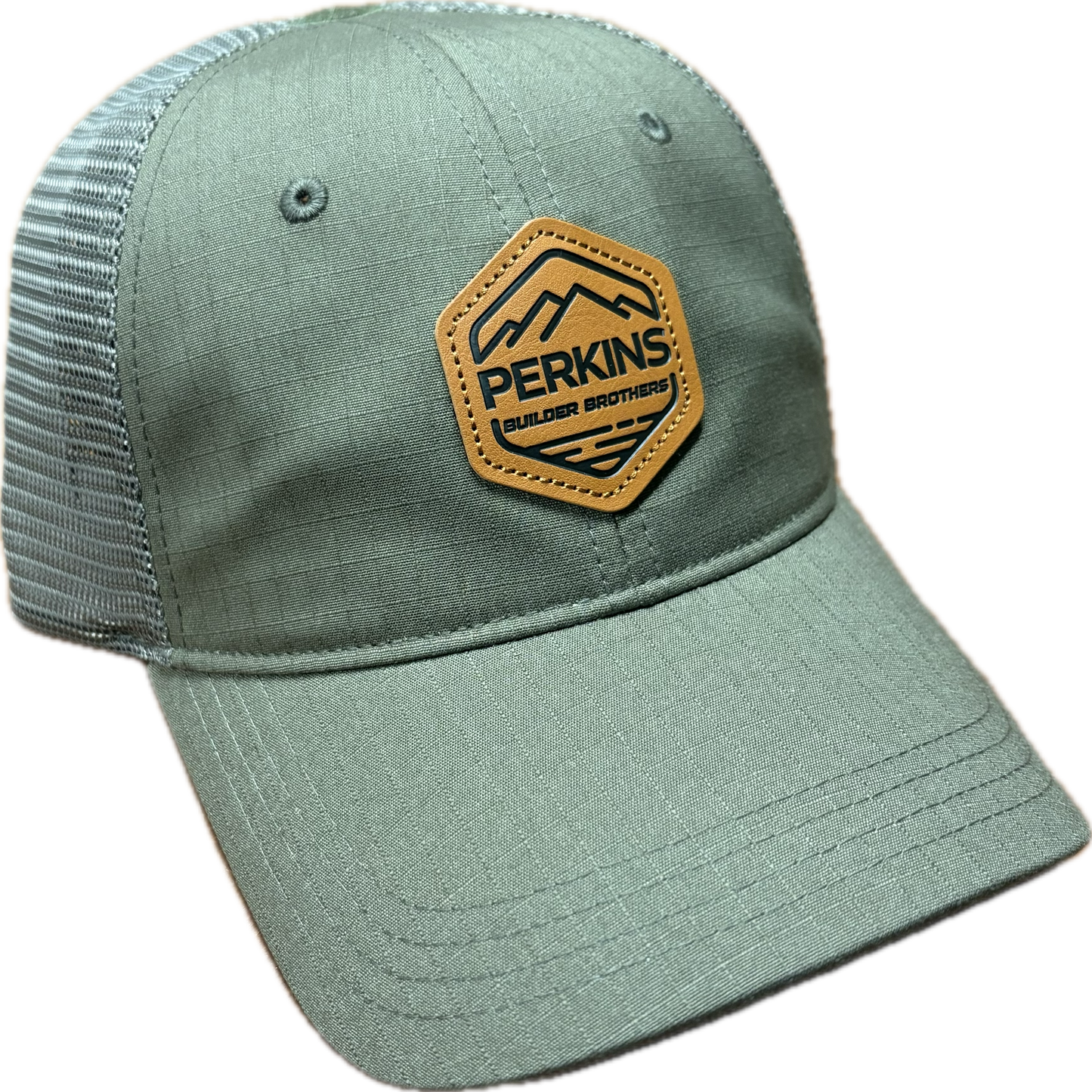 Debossed Faux Leather Patch - Richardson 111T Tactical Trucker Hat - Loden/Loden - Perkins Builder Brothers