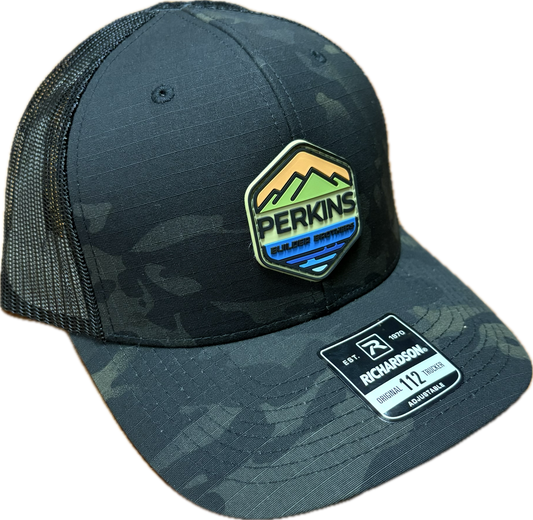 Full Color Rubber Patch - Richardson 112PT Tactical Trucker Hat - Multicam Black/Black - Perkins Builder Brothers