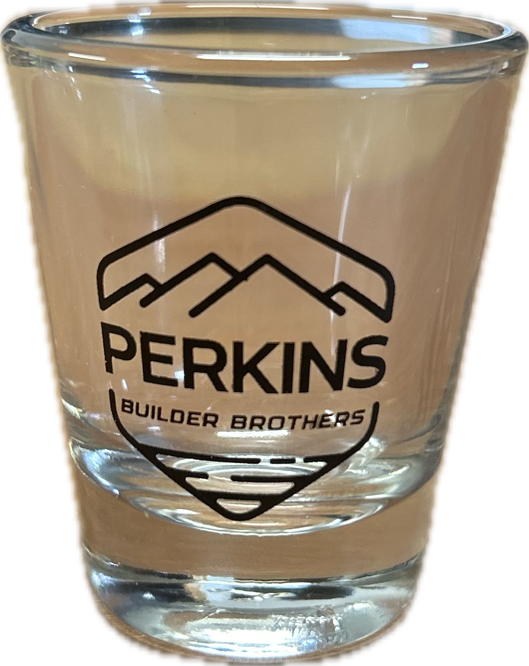 1.75oz Whikey Shot Glass - Perkins Builder Brothers Logo
