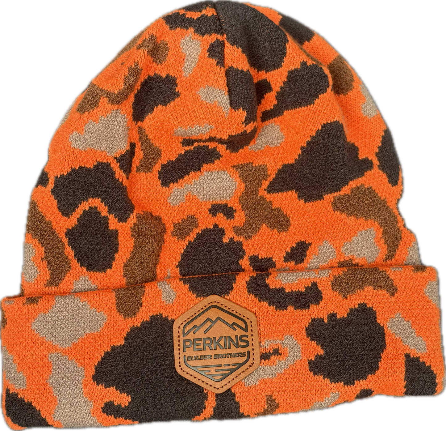 Debossed Faux Leather Patch - Richardson 126 Duck Camo Beanie - Blaze - Perkins Builder Brothers