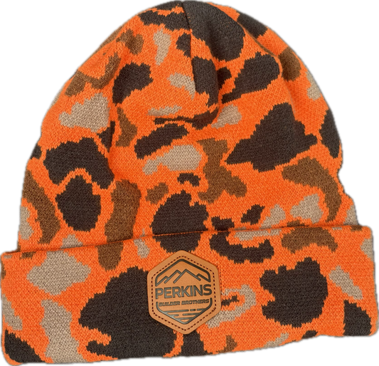 Debossed Faux Leather Patch - Richardson 126 Duck Camo Beanie - Blaze - Perkins Builder Brothers