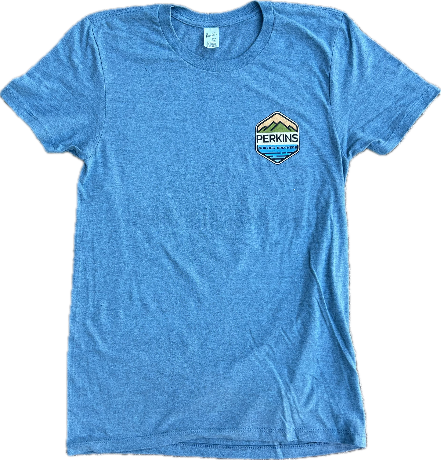 Camiseta para hombre - Azul marino jaspeado - Logotipo a todo color de Perkins Builder Brothers