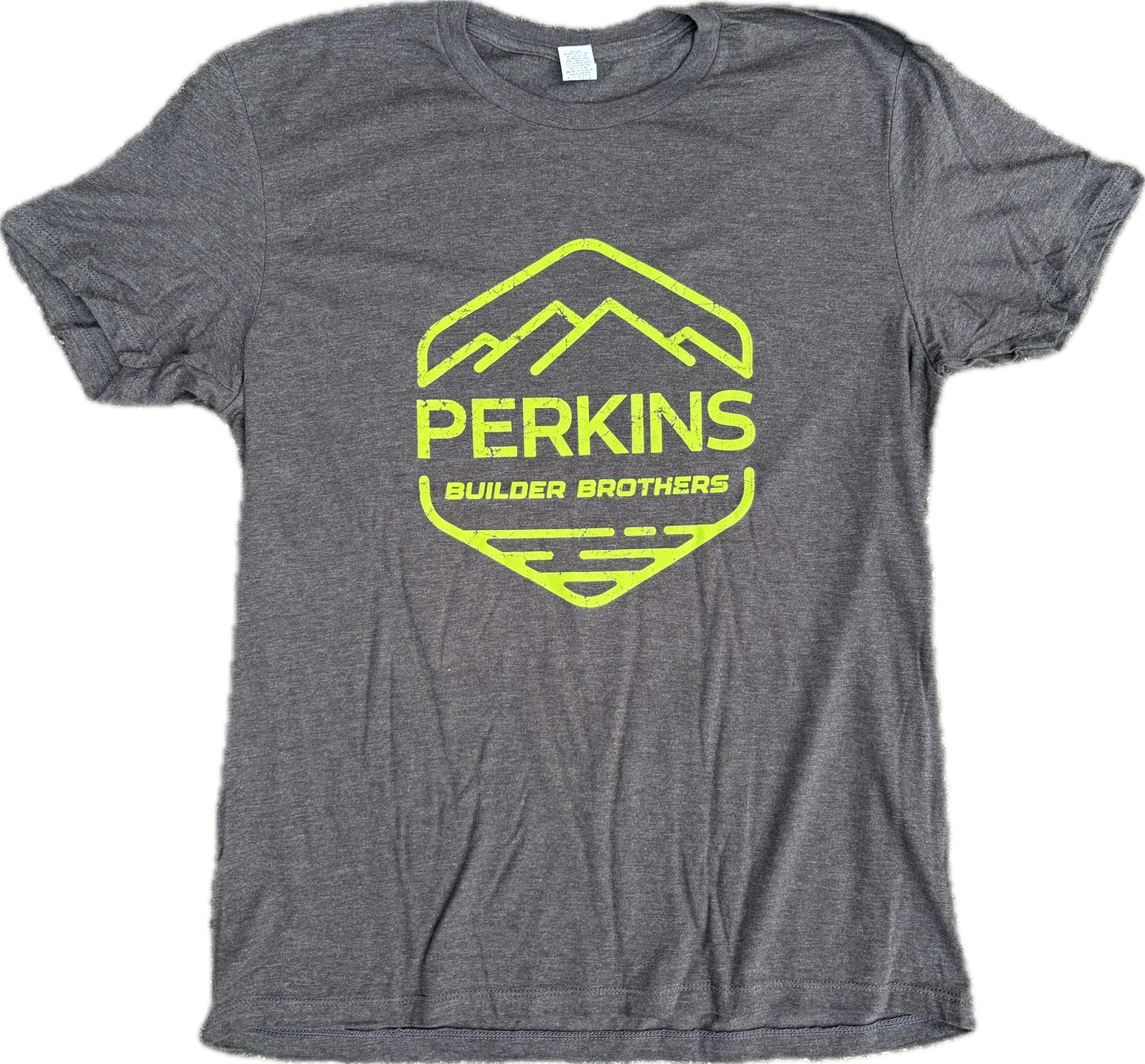 Camiseta para hombre - Carbón vegetal - Logotipo desgastado de Perkins Builder Brothers